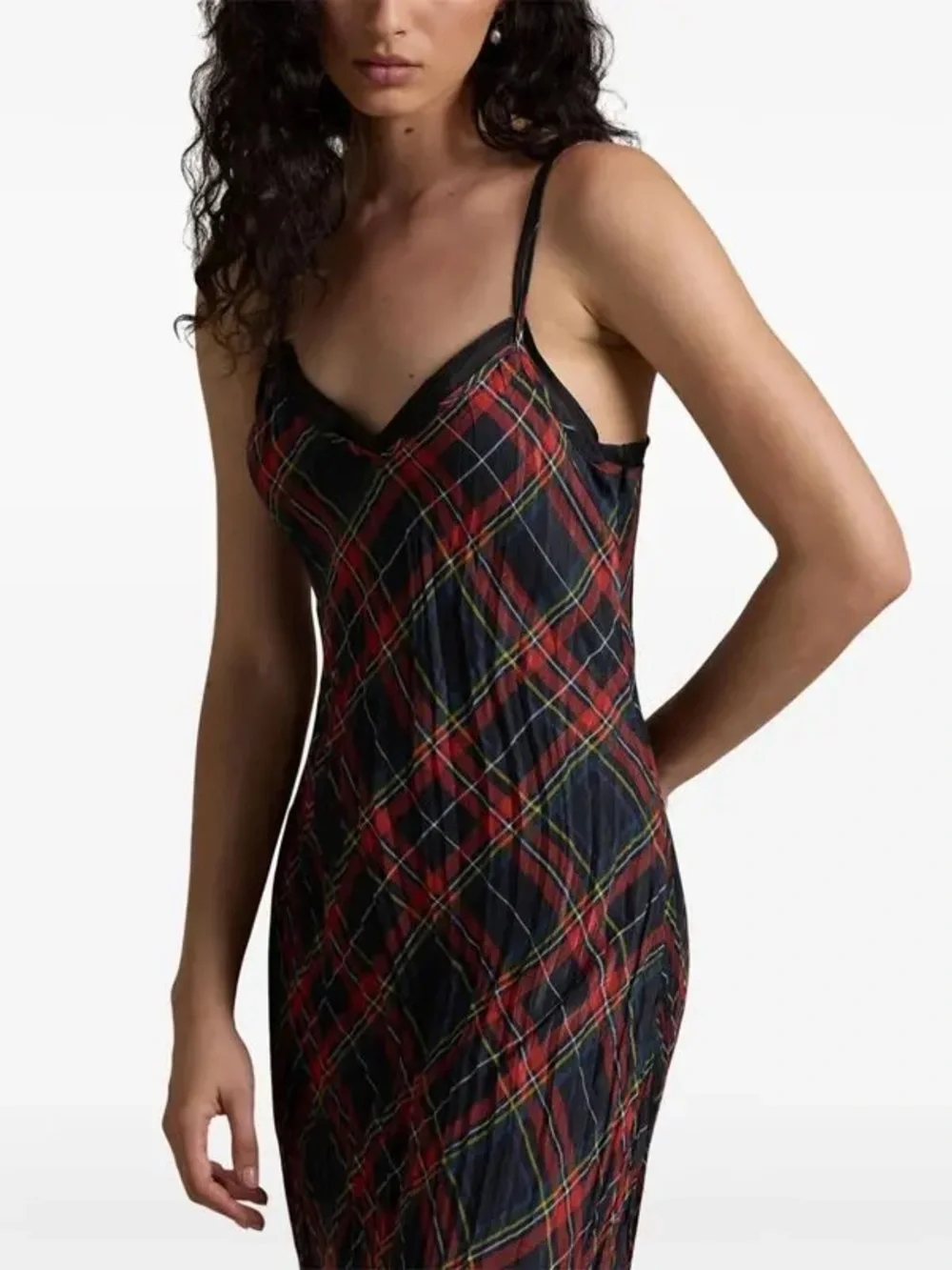 Polo Ralph Lauren Plaid Tartan Crinkle Pleated layered maxi dress SZ M / 8 / 10 - Picture 4 of 15